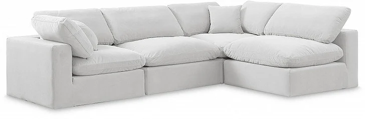 Meridian Comfy Velvet Sectional in Cream Velvet 189Cream-Sec4B