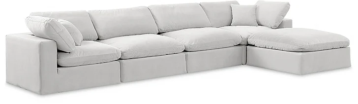 Meridian Comfy Velvet Sectional in Cream Velvet 189Cream-Sec5A