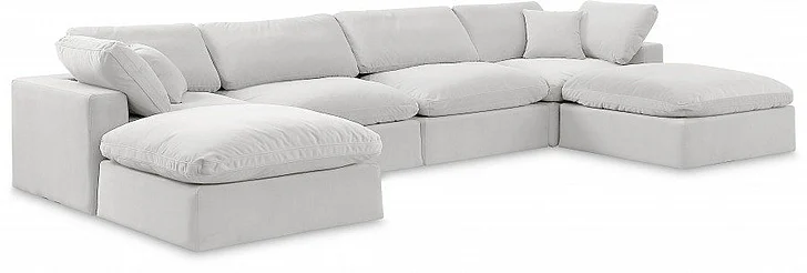 Meridian Comfy Velvet Sectional in Cream Velvet 189Cream-Sec6B