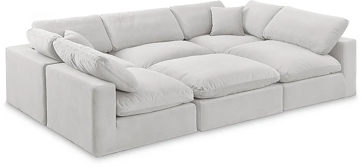 Meridian Comfy Velvet Sectional in Cream Velvet 189Cream-Sec6C
