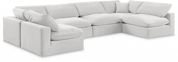 Meridian Comfy Velvet Sectional in Cream Velvet 189Cream-Sec6D