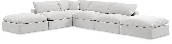 Meridian Comfy Velvet Sectional in Cream Velvet 189Cream-Sec6E