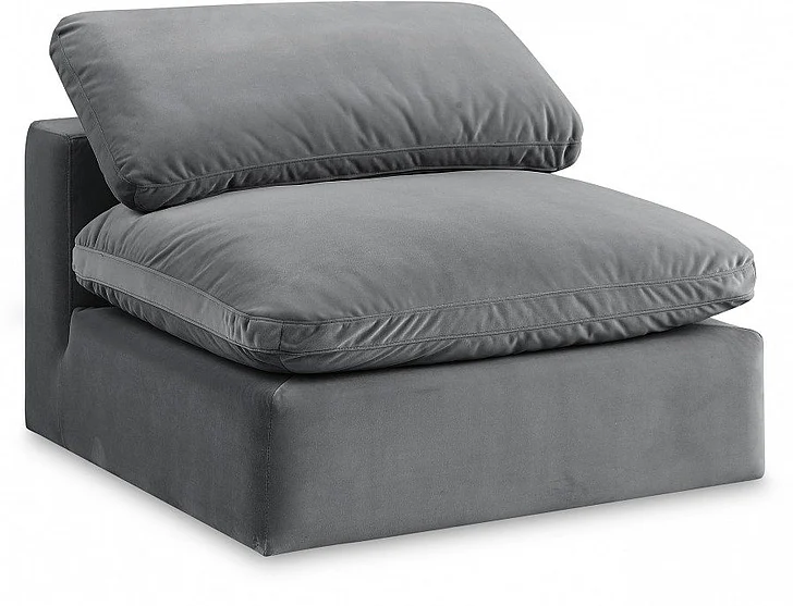 Meridian Comfy Velvet Armless Chair in Grey Velvet 189Grey-Armless