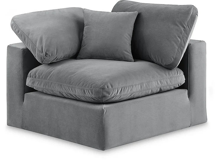 Meridian Comfy Velvet Corner Chair in Grey Velvet 189Grey-Corner