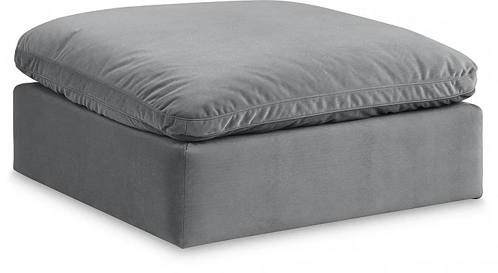Meridian Comfy Velvet Ottoman in Grey Velvet 189Grey-Ott