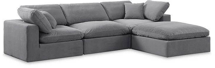 Meridian Comfy Velvet Sectional in Grey Velvet 189Grey-Sec4A