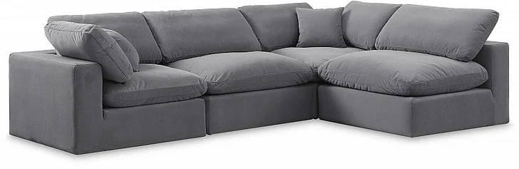 Meridian Comfy Velvet Sectional in Grey Velvet 189Grey-Sec4B