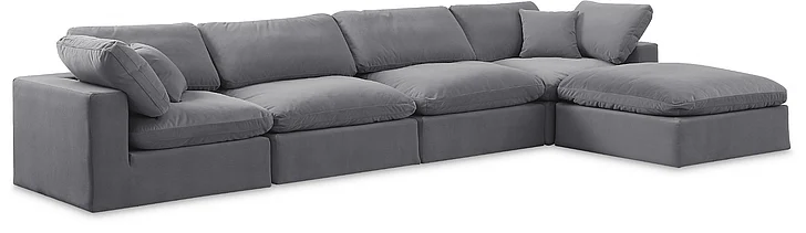 Meridian Comfy Velvet Sectional in Grey Velvet 189Grey-Sec5A