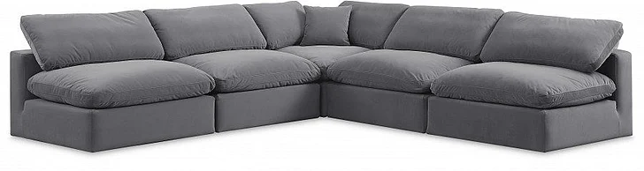 Meridian Comfy Velvet Sectional in Grey Velvet 189Grey-Sec5B