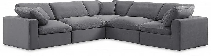 Meridian Comfy Velvet Sectional in Grey Velvet 189Grey-Sec5C
