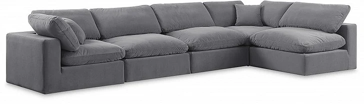 Meridian Comfy Velvet Sectional in Grey Velvet 189Grey-Sec5D
