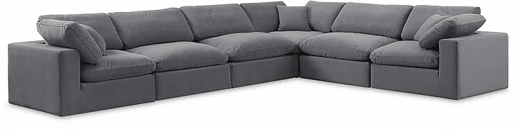 Meridian Comfy Velvet Sectional in Grey Velvet 189Grey-Sec6A