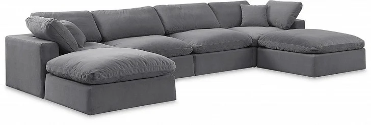 Meridian Comfy Velvet Sectional in Grey Velvet 189Grey-Sec6B