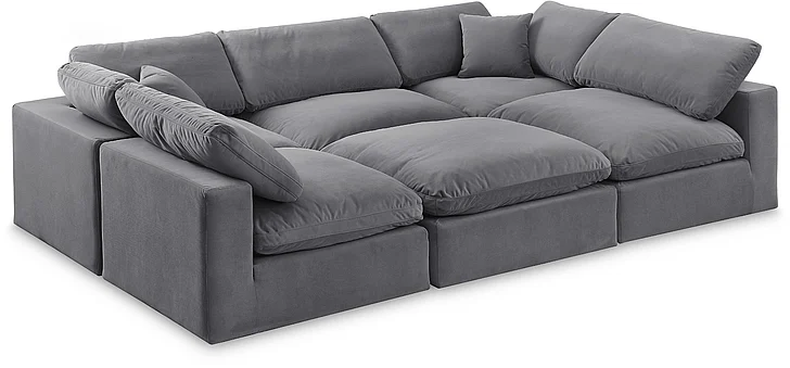 Meridian Comfy Velvet Sectional in Grey Velvet 189Grey-Sec6C
