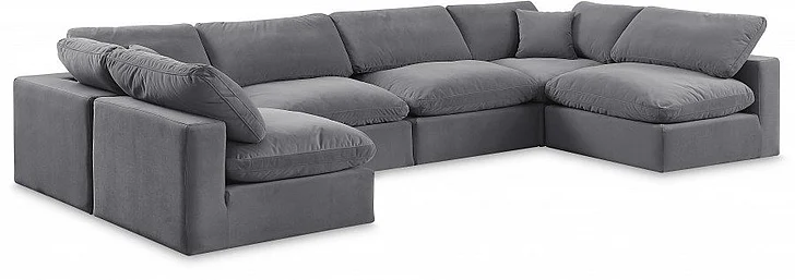 Meridian Comfy Velvet Sectional in Grey Velvet 189Grey-Sec6D