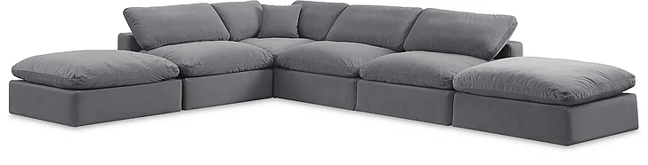 Meridian Comfy Velvet Sectional in Grey Velvet 189Grey-Sec6E