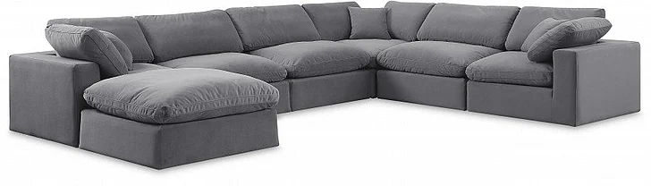 Meridian Comfy Velvet Sectional in Grey Velvet 189Grey-Sec7A