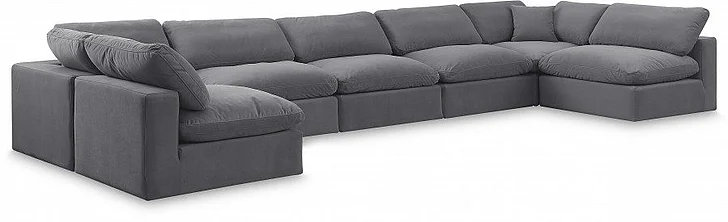 Meridian Comfy Velvet Sectional in Grey Velvet 189Grey-Sec7B