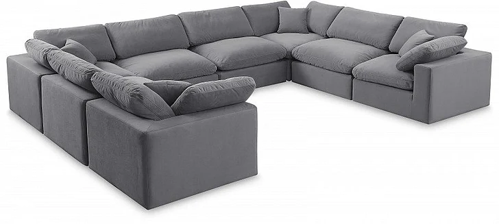 Meridian Comfy Velvet Sectional in Grey Velvet 189Grey-Sec8A