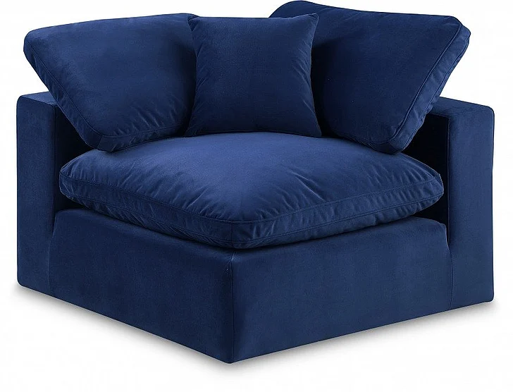 Meridian Comfy Velvet Corner Chair in Navy Velvet 189Navy-Corner