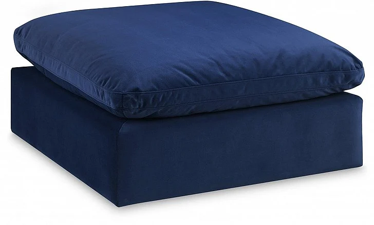 Meridian Comfy Velvet Ottoman in Navy Velvet 189Navy-Ott