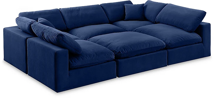 Meridian Comfy Velvet Sectional in Navy Velvet 189Navy-Sec6C