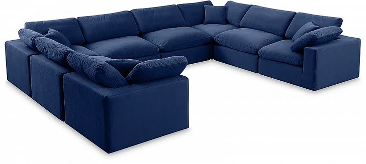 Meridian Comfy Velvet Sectional in Navy Velvet 189Navy-Sec8A