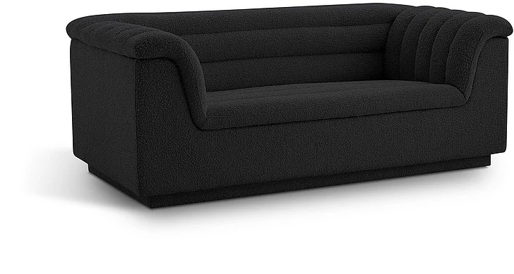 Meridian Cascade Boucle Fabric Loveseat in Black Boucle Fabric 191Black-L