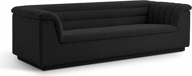 Meridian Cascade Boucle Fabric Sofa in Black Boucle Fabric 191Black-S