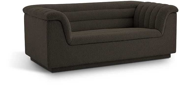 Meridian Cascade Boucle Fabric Loveseat in Brown Boucle Fabric 191Brown-L