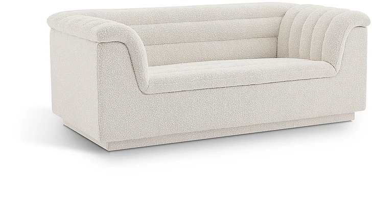 Meridian Cascade Boucle Fabric Loveseat in Cream Boucle Fabric 191Cream-L