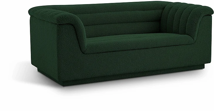 Meridian Cascade Boucle Fabric Loveseat in Green Boucle Fabric 191Green-L