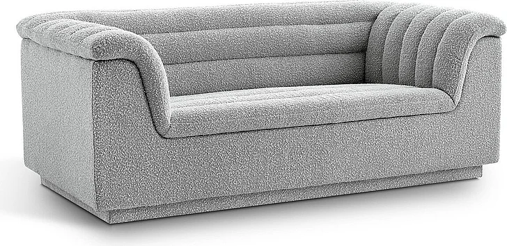 Meridian Cascade Boucle Fabric Loveseat in Grey Boucle Fabric 191Grey-L