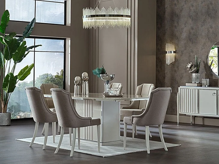 Bellona Furniture Gravita 7-Piece Formal Dining Room Set in Ivory