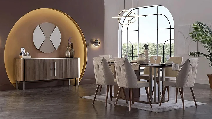 Bellona Furniture Mirante 7-Piece Formal Dining Room Set in Warm Walnut