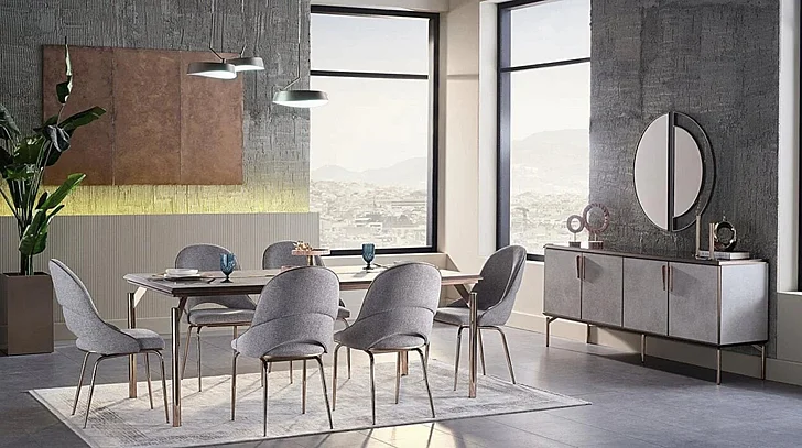 Bellona Furniture Havana 7-Piece Formal Dining Room Set in Gray
