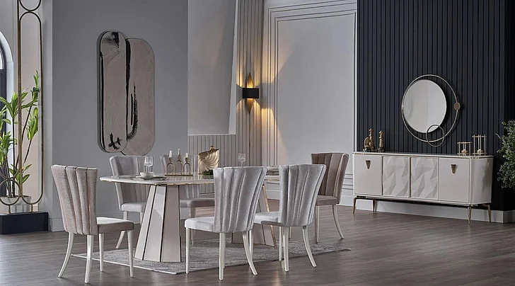 Bellona Furniture Plaza 7-Piece Formal Dining Room Set in Ivory