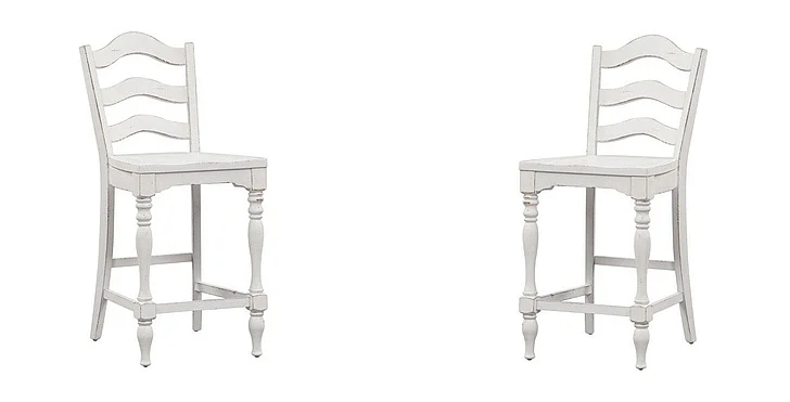 Liberty Furniture Magnolia Manor Ladder Back Counter Chair (Set of 2) in Antique White & Weathered Bark 244-B200024