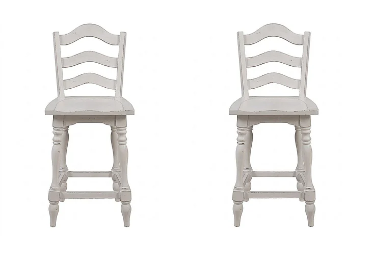 Liberty Furniture Magnolia Manor Ladderback Swivel Counter Height Chair (Set of 2) in Antique White & Weathered Bark 244-B200324