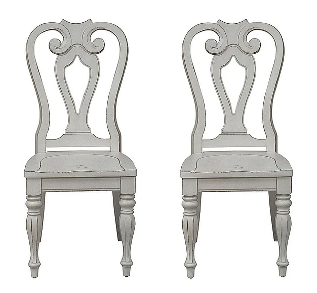 Liberty Furniture Magnolia Manor Splat Back Side Chair in Antique White (Set of 2) 244-C2500S