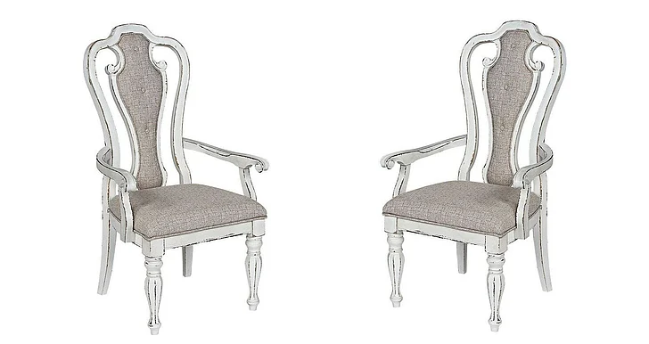 Liberty Furniture Magnolia Manor Upholstered Splat Back Arm Chair in Antique White (Set of 2)