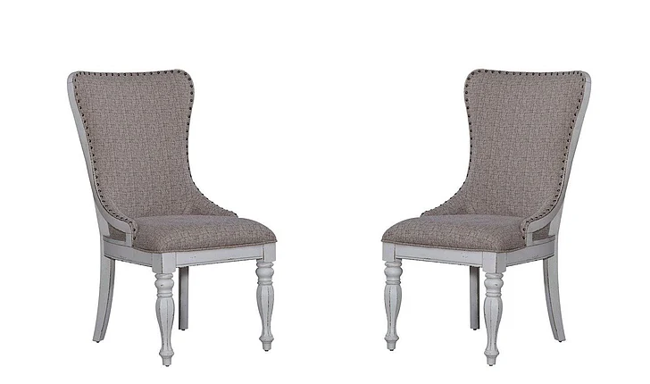 Liberty Furniture Magnolia Manor Uph Wing Back Side Chair (Set of 2) in Antique White/Weathered Bark 244-C6501S