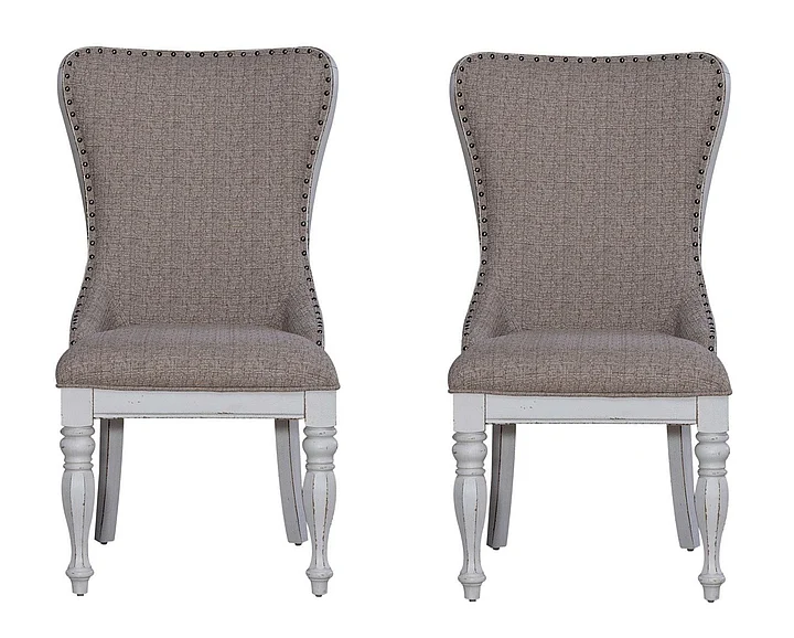 Liberty Furniture Magnolia Manor Uph Wing Back Side Chair (Set of 2) in Antique White/Weathered Bark 244-C6501S