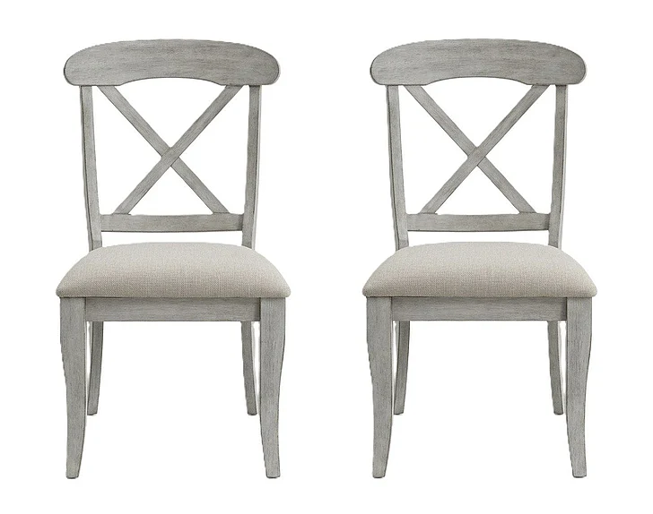 Liberty Furniture Ocean Isle Upholstered X Back Side Chair (RTA) in Antique White with Weathered Pine (Set of 2) 303W-C3001S