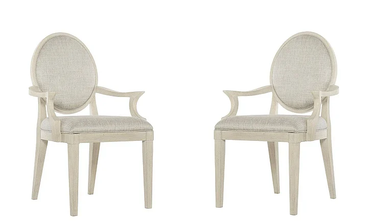Bernhardt East Hampton Oval Back Arm Chair in Cerused Linen (Set of 2) PROMO