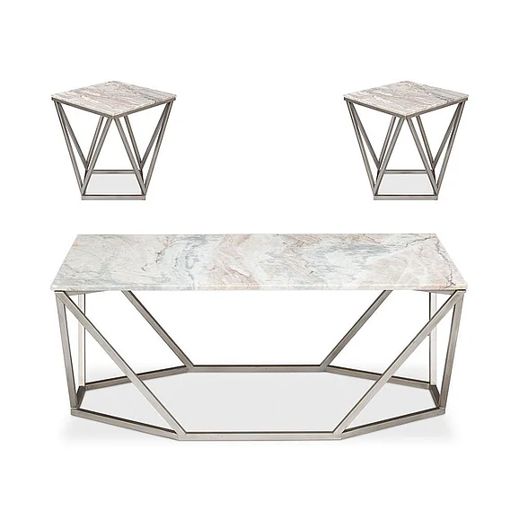 Sarreid Trapezoid 3-Piece Occasional Table Set in Silver