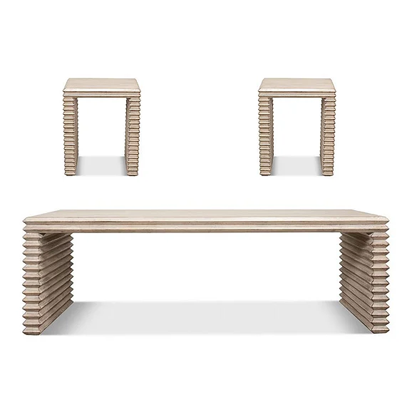 Sarreid Stacked 3-Piece Occasional Table Set in Stone Grey