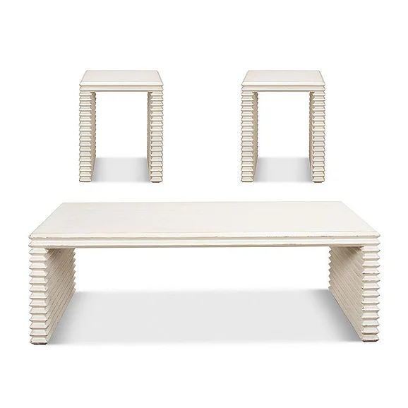 Sarreid Stacked 3-Piece Occasional Table Set in Antique White