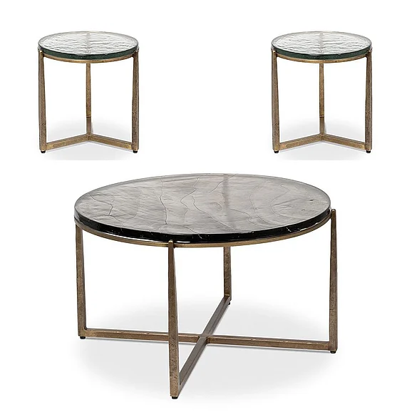 Sarreid Dorsey 3-Piece Occasional Table Set in Aged Brass