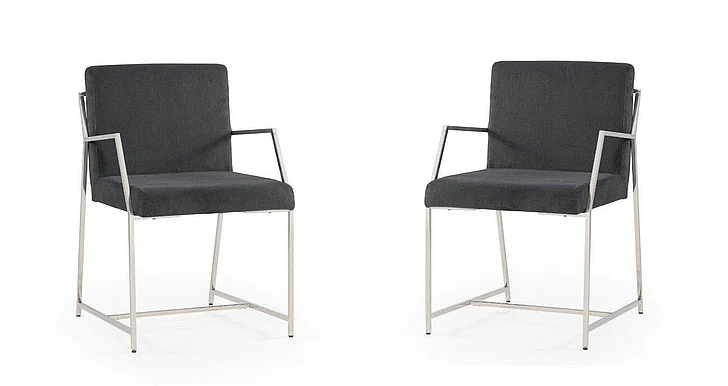 Bassett Mirror Company Polygon Arm Chair in Comfy Charcoal/Stainless 5470-DR-810 (Set of 2)